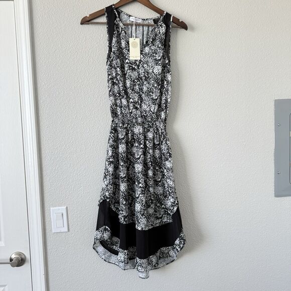 Ramy Brook Midi Tiered Quin Sleeveless printed black Mesh white Dress XS new - Picture 10 of 13